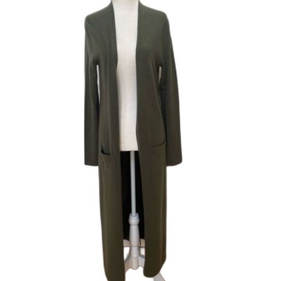 Theory 100% Soft Cashmere Long Cardigan in Olive Medium - Picture 2 of 12